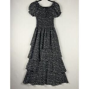 Whimsigoth Witchy Fairy Tiered Dress Women Small Ruched Sheer Puff Sleeve Y2K 90